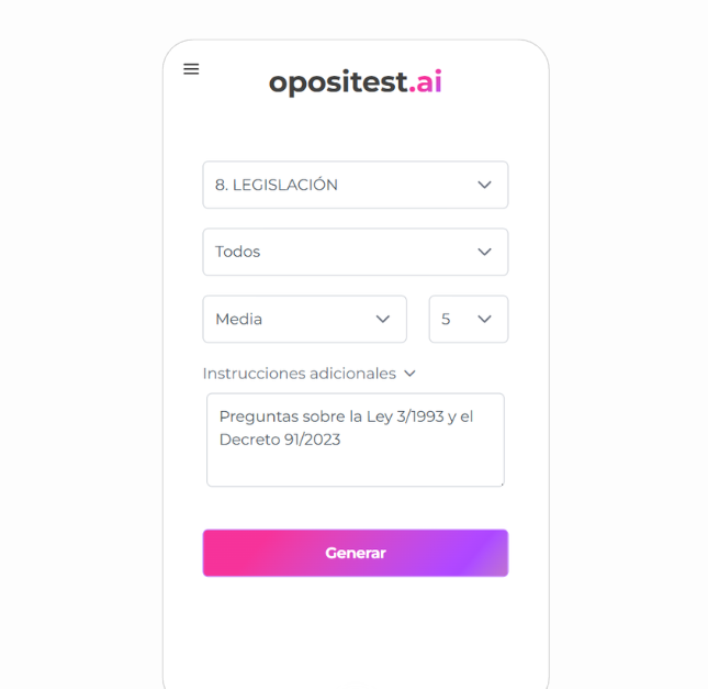 Selecciona parámetros